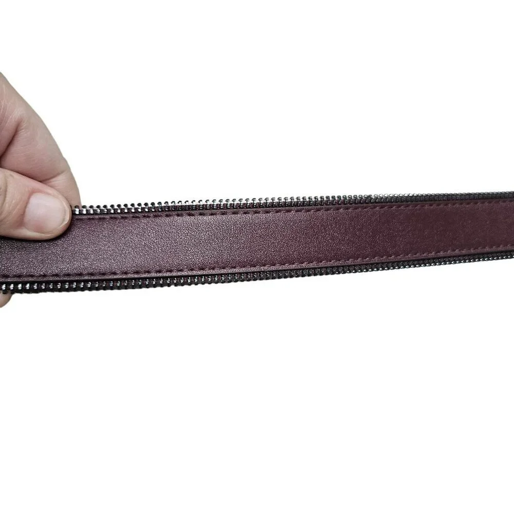 Brand Unknown NWT Burgundy Synthetic Leather Belt‎ Unique Zipper Edge Cyberpunk
